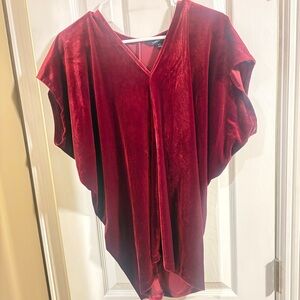 Lands End Stretchy Velvet Batwing Top Red Short Sleeve Womens Medium witchy goth
